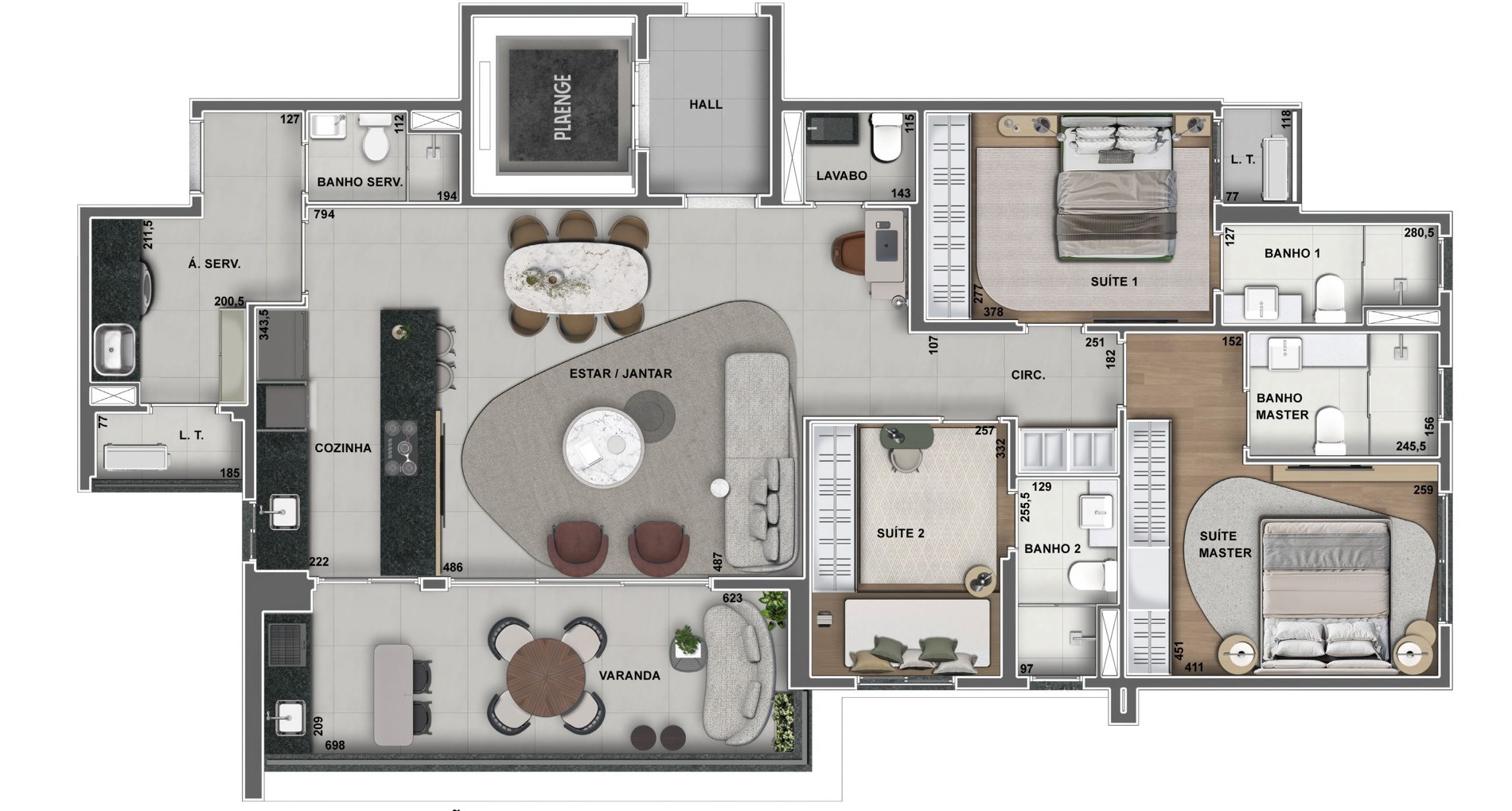 Planta do apartamento de 136 metros quadrados
